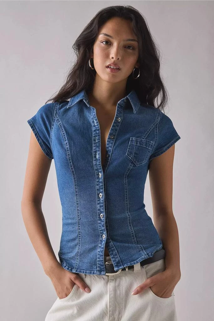 BDG BDG Vero Slim Short Sleeve Snap-Front Denim Shirt