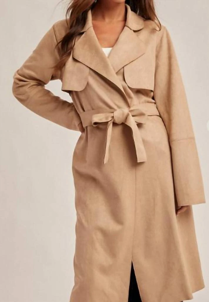 mystree Mystree - Microsuede Belted Trench Coat 4