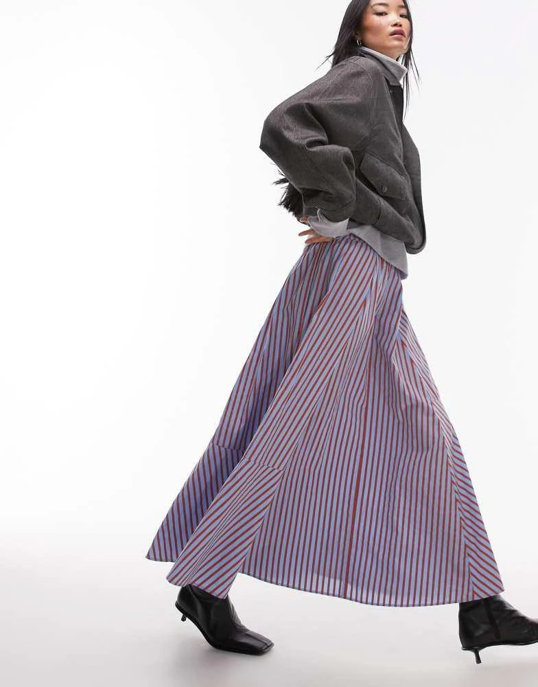 Topshop Topshop cutabout full skirt in red and blue stripe 1