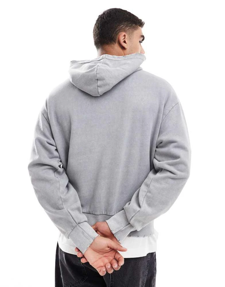 Bershka Bershka washed hoodie in grey 4