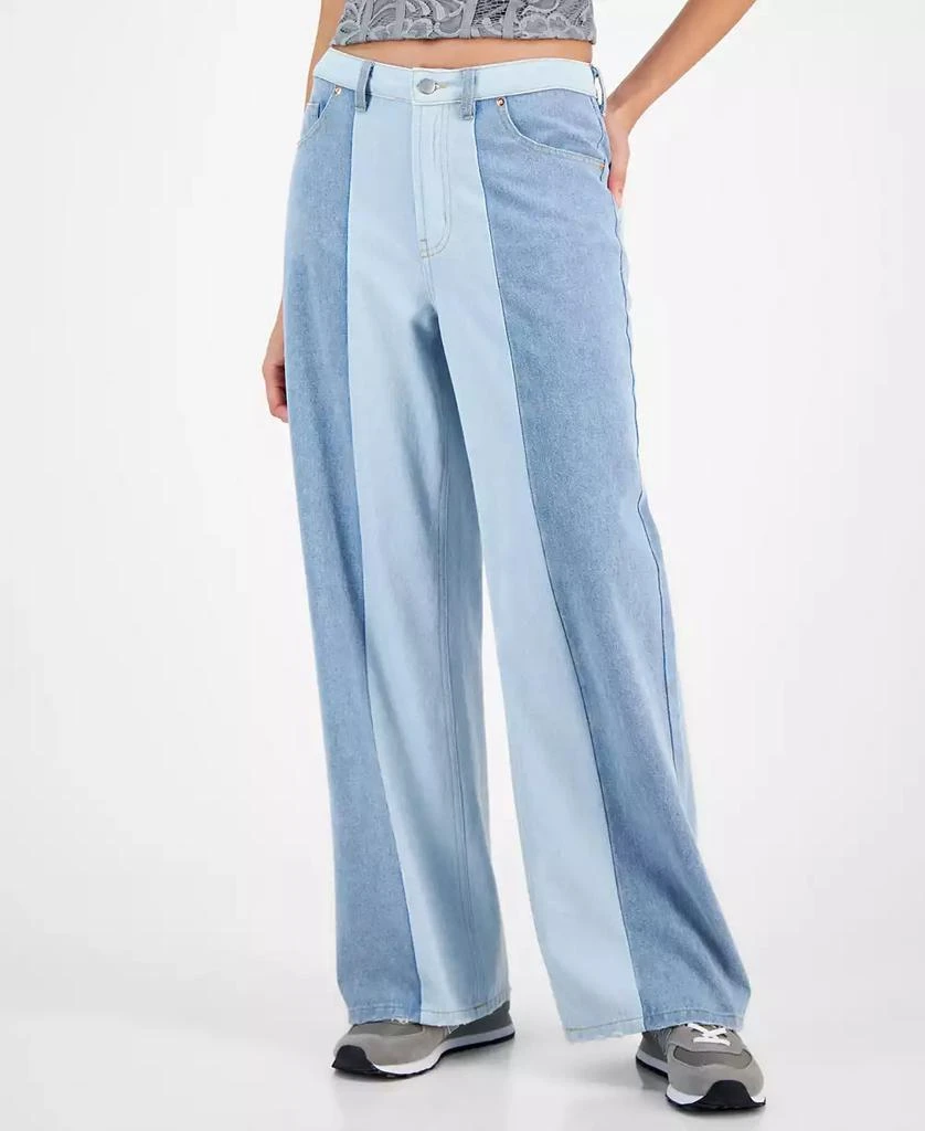 Tinseltown Juniors' High-Rise Wide-Leg Colorblocked Jeans 1