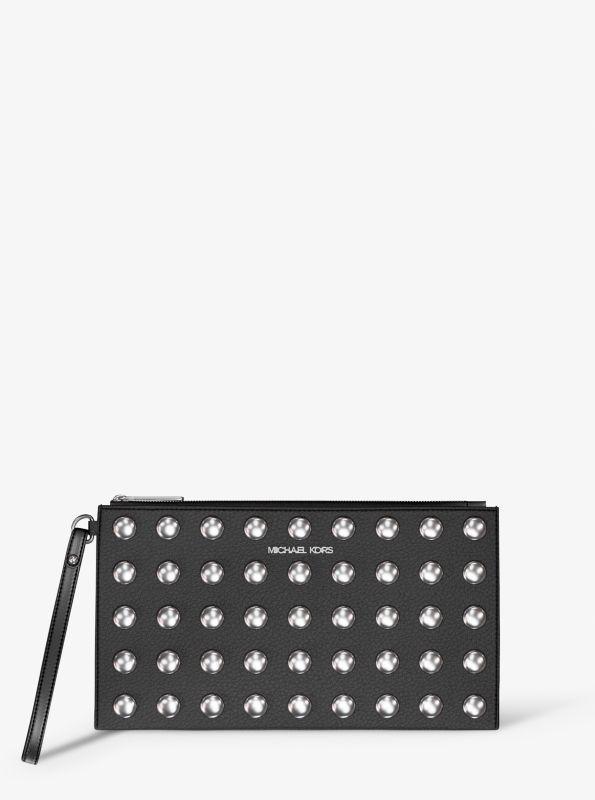 Michael Kors Jet Set Large Studded Pebbled Leather Wristlet