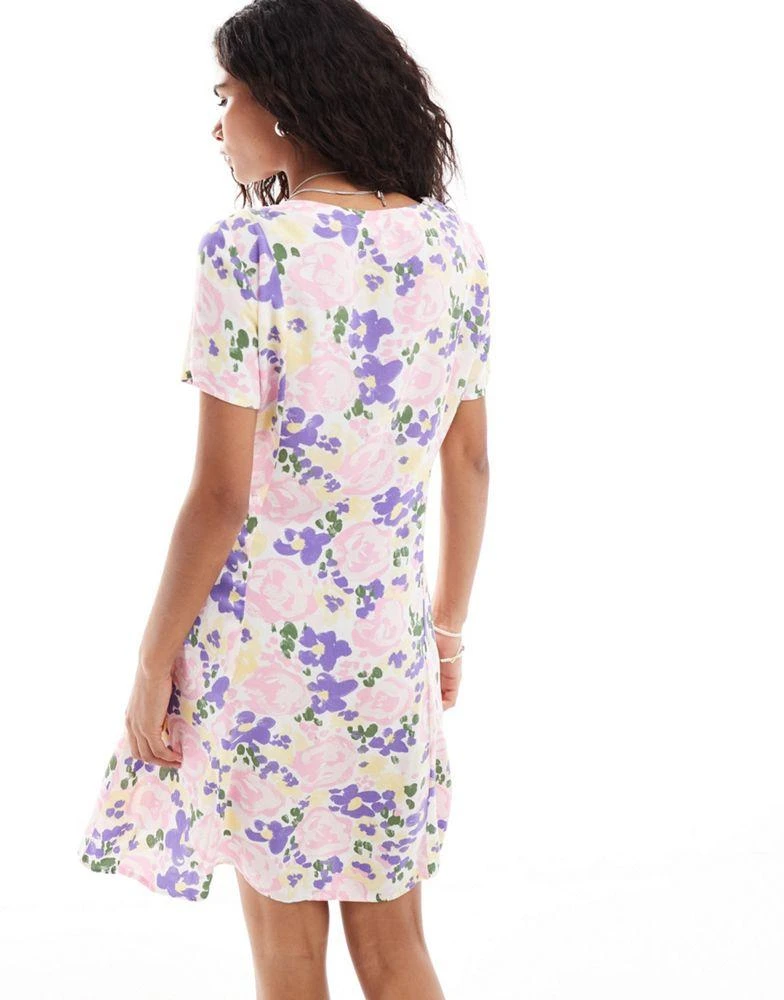 Monki Monki button through mini dress with v neck in floral print 4