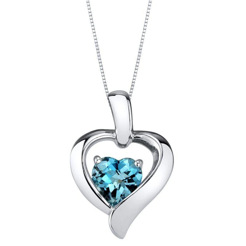 Peora London Blue Topaz Sterling Silver Heart in Heart Pendant Necklace 1