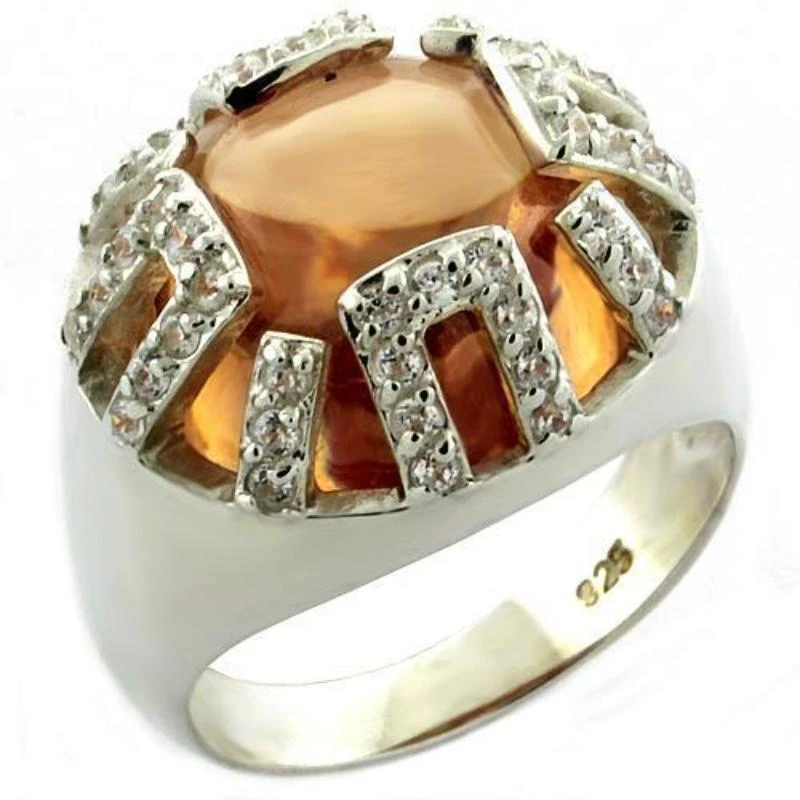 FASHNZFAB Rhodium 925 Sterling Silver Ring with AAA Grade CZ in Champagne
