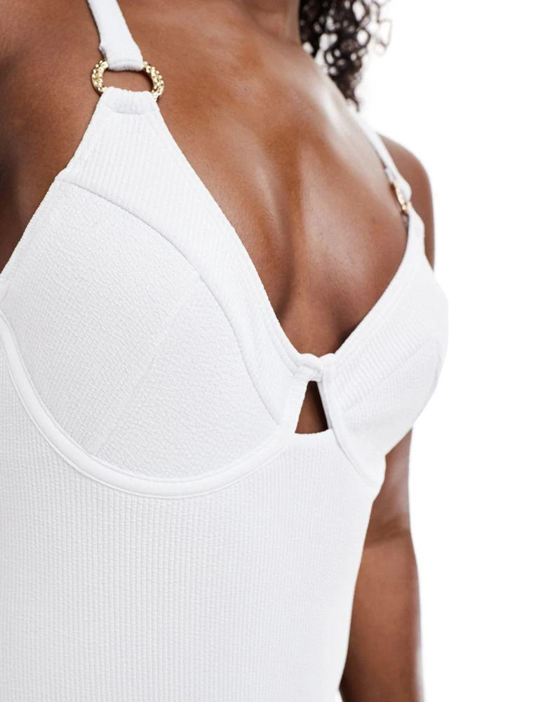 New Look New Look crinkle textured swimsuit in white 2