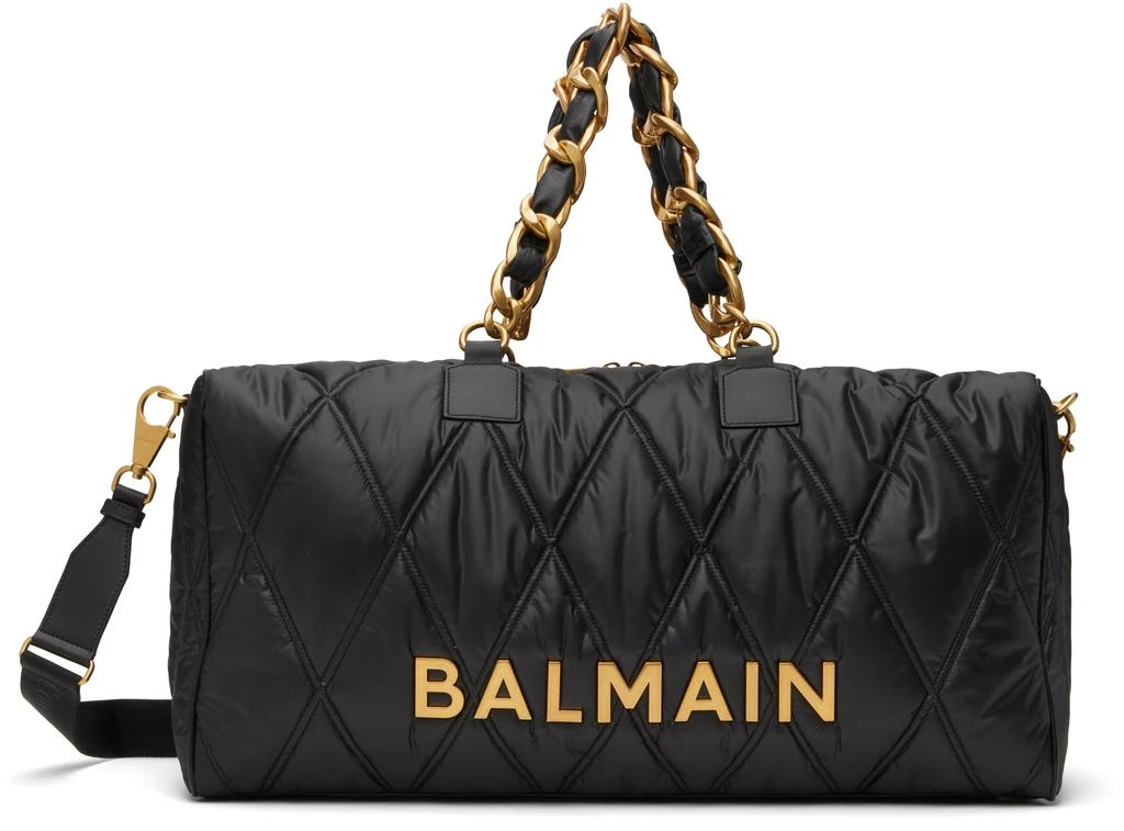 Balmain Black Quilted Nylon Diamond Travel Duffle Bag 1