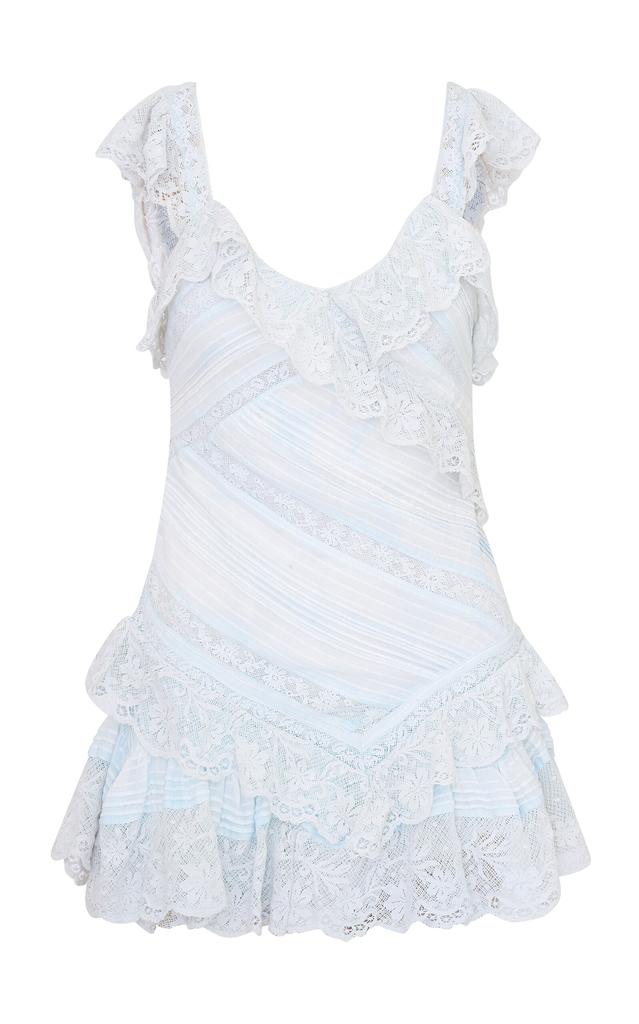 LoveShackFancy LoveShackFancy - Bensley Lace-Trimmed Cotton Mini Dress - Light Blue - US 4 - Moda Operandi