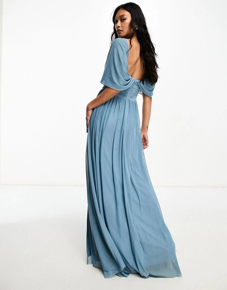 Little Mistress Little Mistress Bridesmaids bardot gathered maxi dress in mesh in blue 2