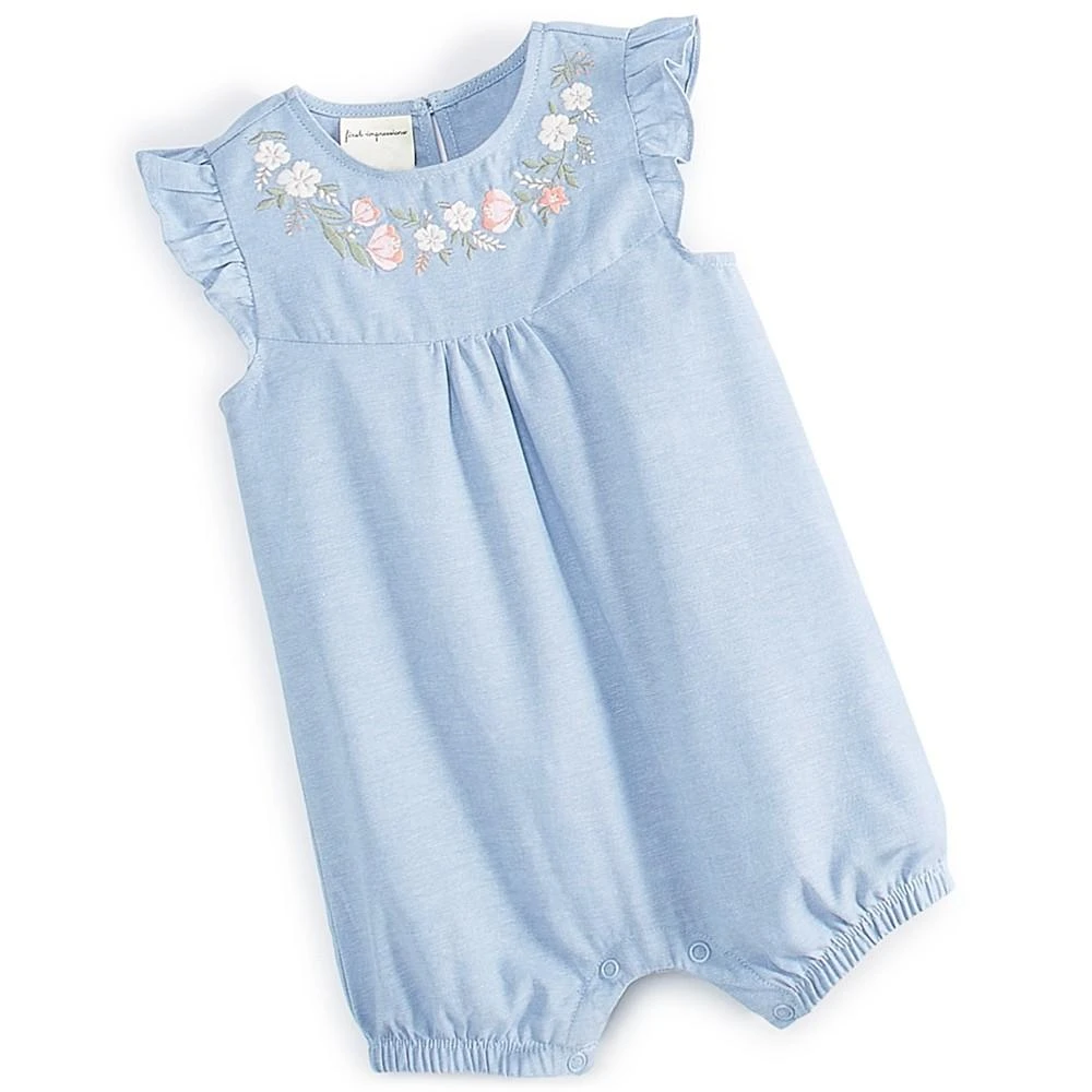 First Impressions Baby Girls Cotton Chambray Flower Sunsuit, Created for Macy's 1