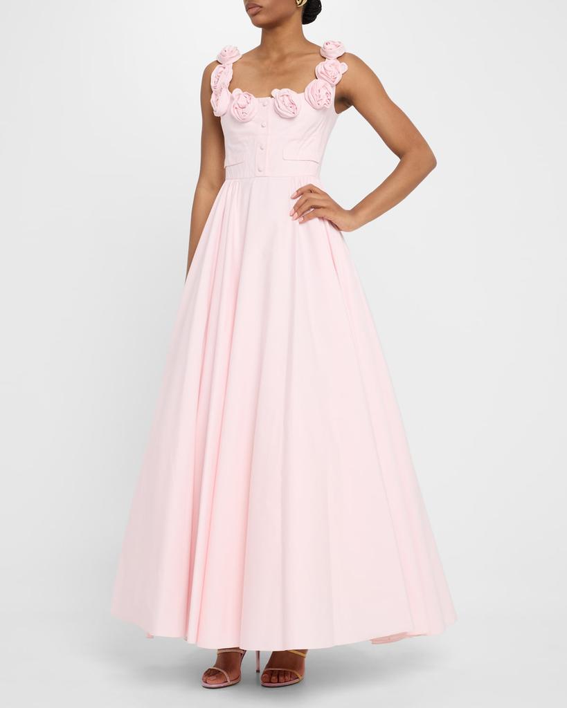 【etoll】Velour rosette flare dress Halter Neck Fitted Gown with Mesh Insets D5022 | Jovani