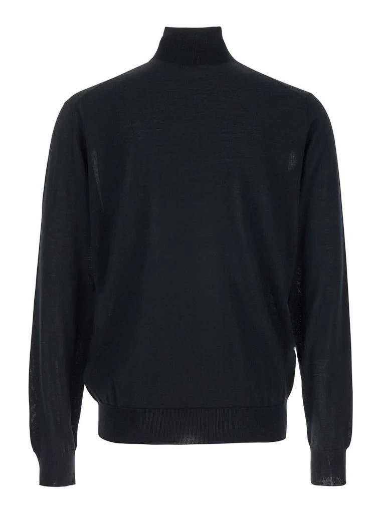 Plain Black Turtleneck With Long Sleeves In Wool Man 2