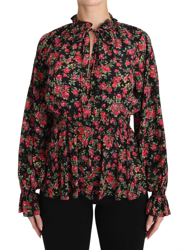 Dolce & Gabbana Dolce & Gabbana Black Rose Print Floral Shirt Top Blouse 1