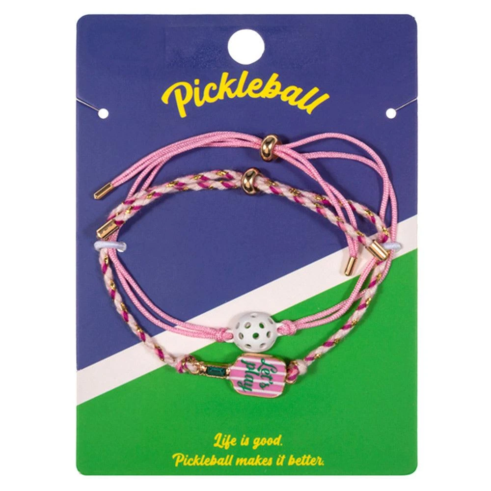 FASHNZFAB 2PCS - LETS PLAY Pickleball Paddle Ball Accent Adjustable Cinch Pull Tie Bracelets 3