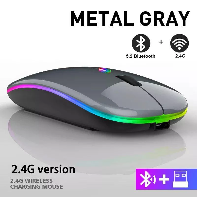 Cypherime Rechargeable Bluetooth Wireless Mouse with 2.4GHz USB RGB 1600DPI Mouse for Computer Laptop Tablet PC Macbook Gaming Mouse Gamer 2