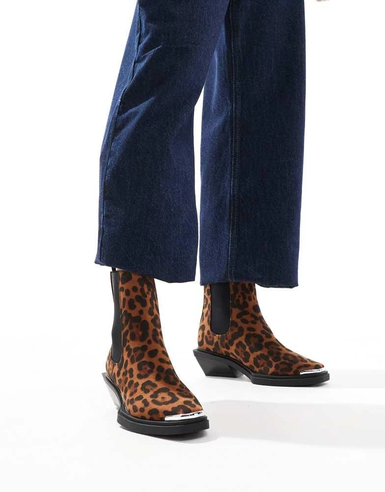 ASOS ASOS DESIGN Aruba flat western boots with toe cap detail in leopard 2