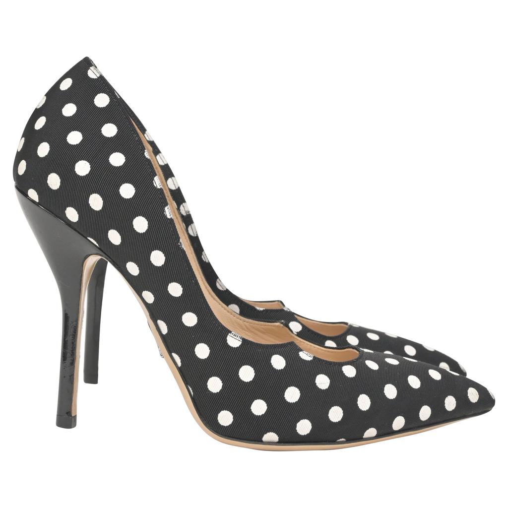 Paul Andrew Polka Dot Pumps in Black Cotton