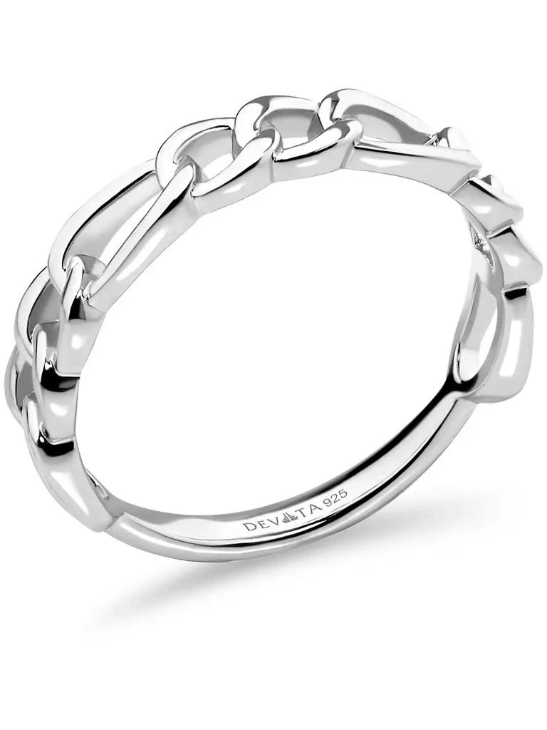 DEVATA Figaro Link Ring in Rhodium Plated Sterling Silver, Size 9 2