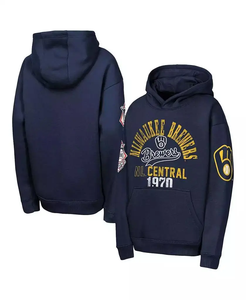 Outerstuff Big Boys and Girls Navy Milwaukee Brewers Premium Sweep Fleece Hoodie
