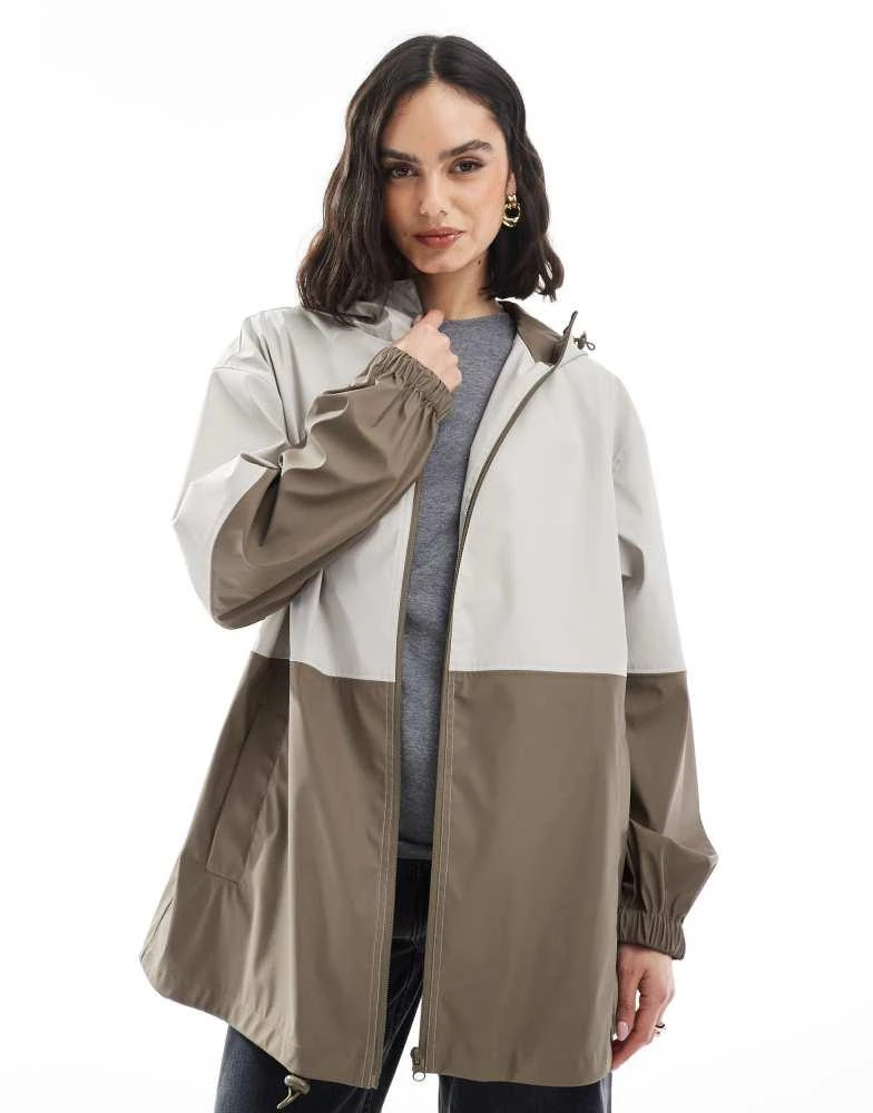 ASOS ASOS DESIGN colour block hooded rain coat in khaki/sage