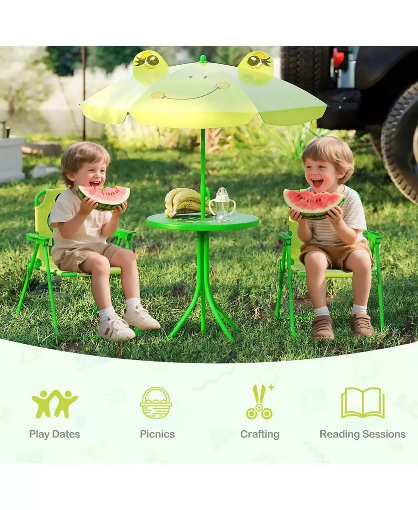 Gymax Toddler Picnic Table & Chair Set w/ 2 Folding Chairs & Height Adjustable Umbrella 5