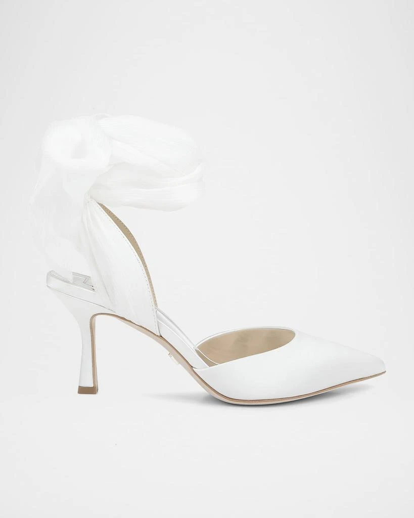 Badgley Mischka Blaze Satin Ankle-Wrap Halter Pumps 2
