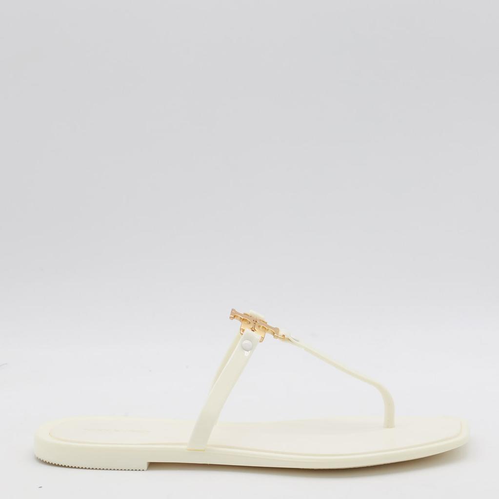 Tory Burch Ivory And Gold Rubber Roxanne Jelly Flats