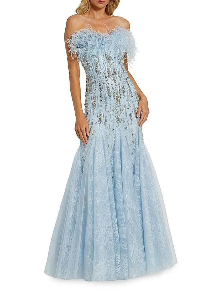 Mac Duggal Evening Feather Strapless Gown