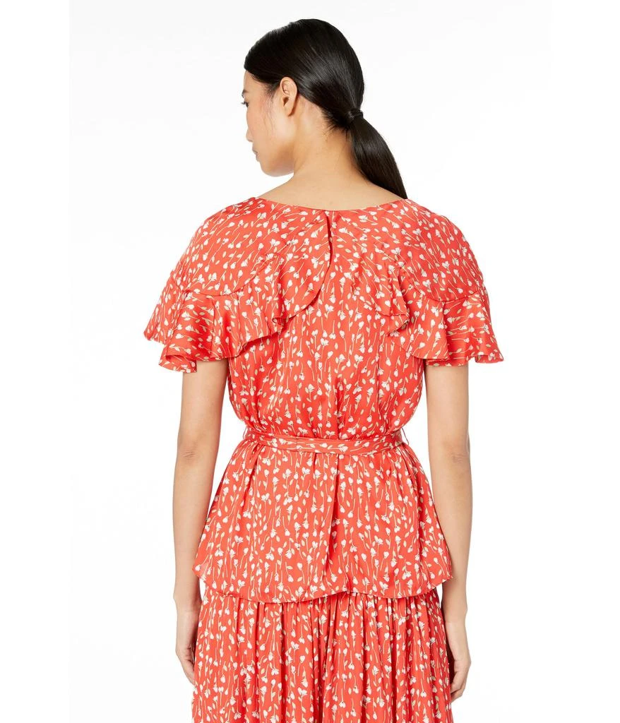 Monique Lhuillier Printed Top with Ruffled Sleeves 3