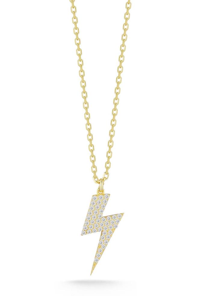 GLAZE JEWELRY 14K Yellow Gold Vermeil Pave CZ Lightning Bolt Pendant Necklace