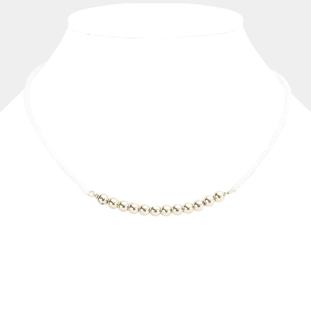 FASHNZFAB Faceted Beaded Metal Ball Accented Necklace