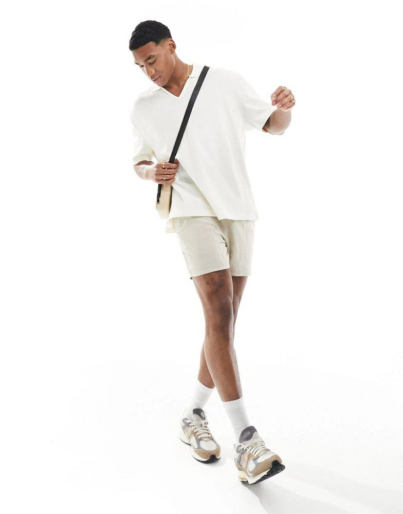 ASOS ASOS DESIGN oversized waffle polo in ecru 3