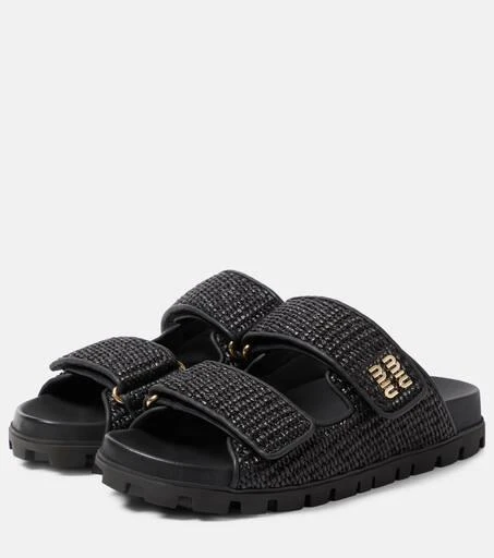 Miu Miu Logo raffia-effect sandals 5