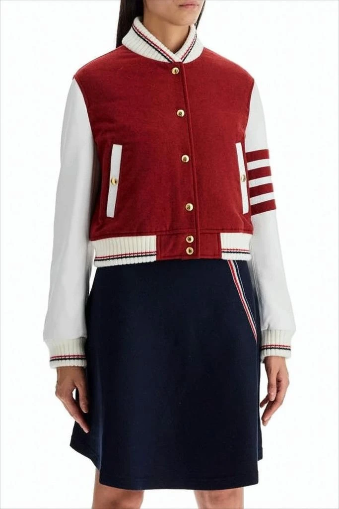 Thom Browne Cropped Varsity Jacket in Rich Red with Contrast Leather Sleeves 2