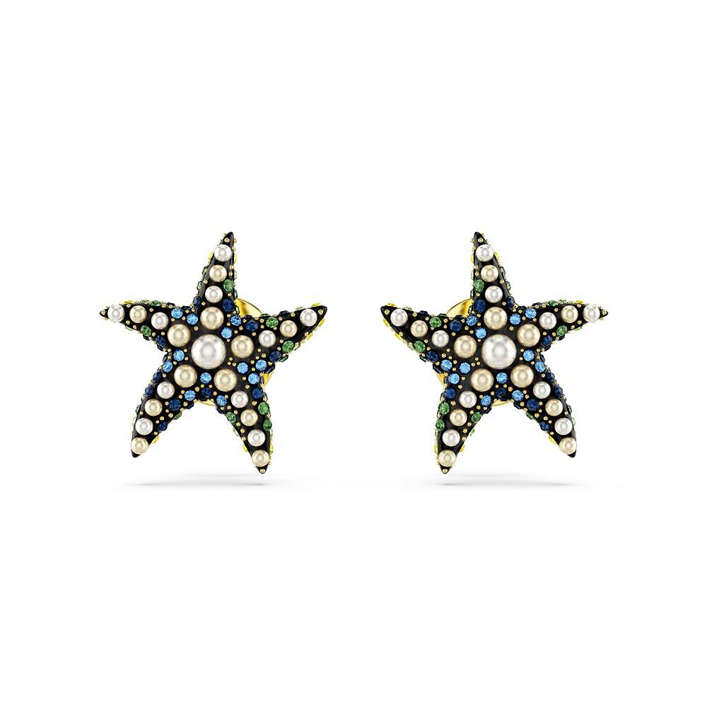 Swarovski Starfish, Small, Blue, Gold-Tone Idyllia Stud Earrings