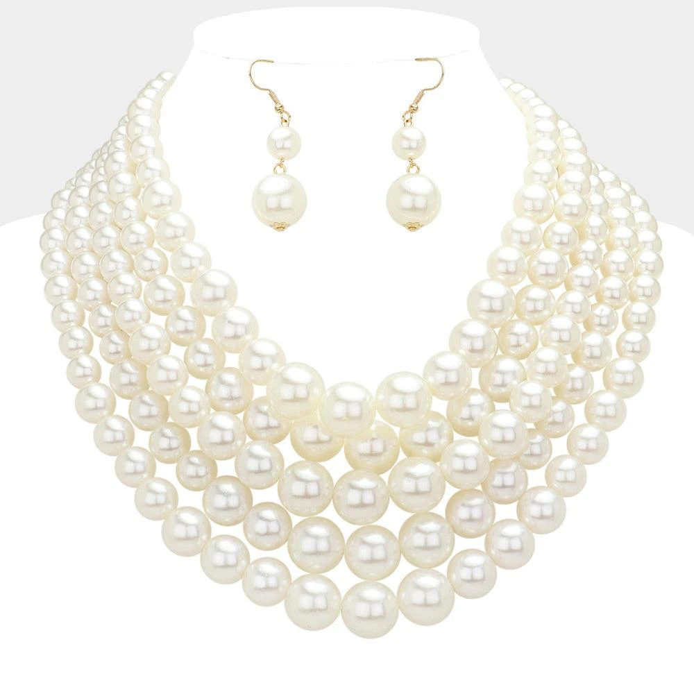 FASHNZFAB Pearl Multi Strand Bib Necklace 8