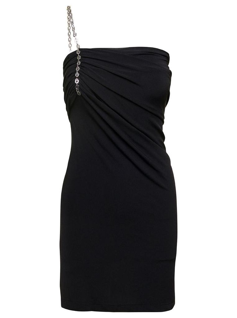 Givenchy Black Strapless Draped Dress With Chain In Polyamide Woman