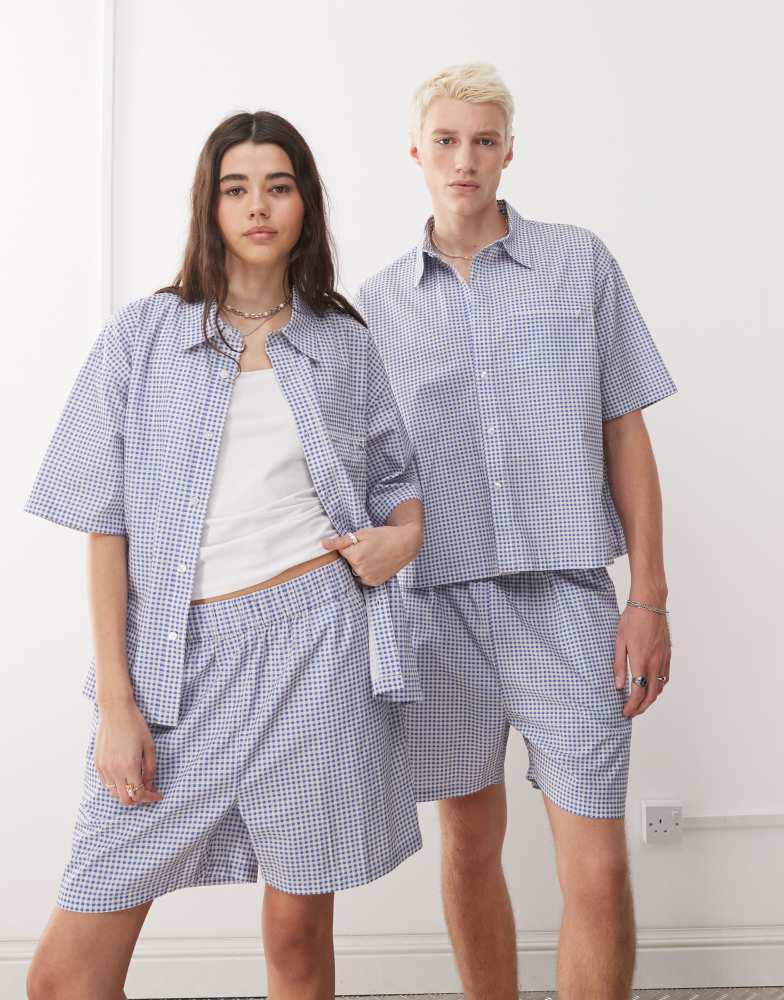 Reclaimed Vintage Reclaimed Vintage unisex short sleeve boxy shirt in blue and white check