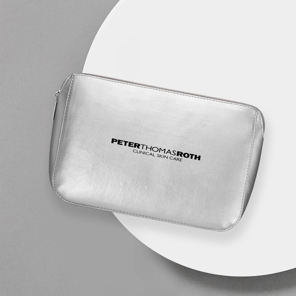 Peter Thomas Roth Silver Travel Bag|9" W x 6" H x 3.5" D