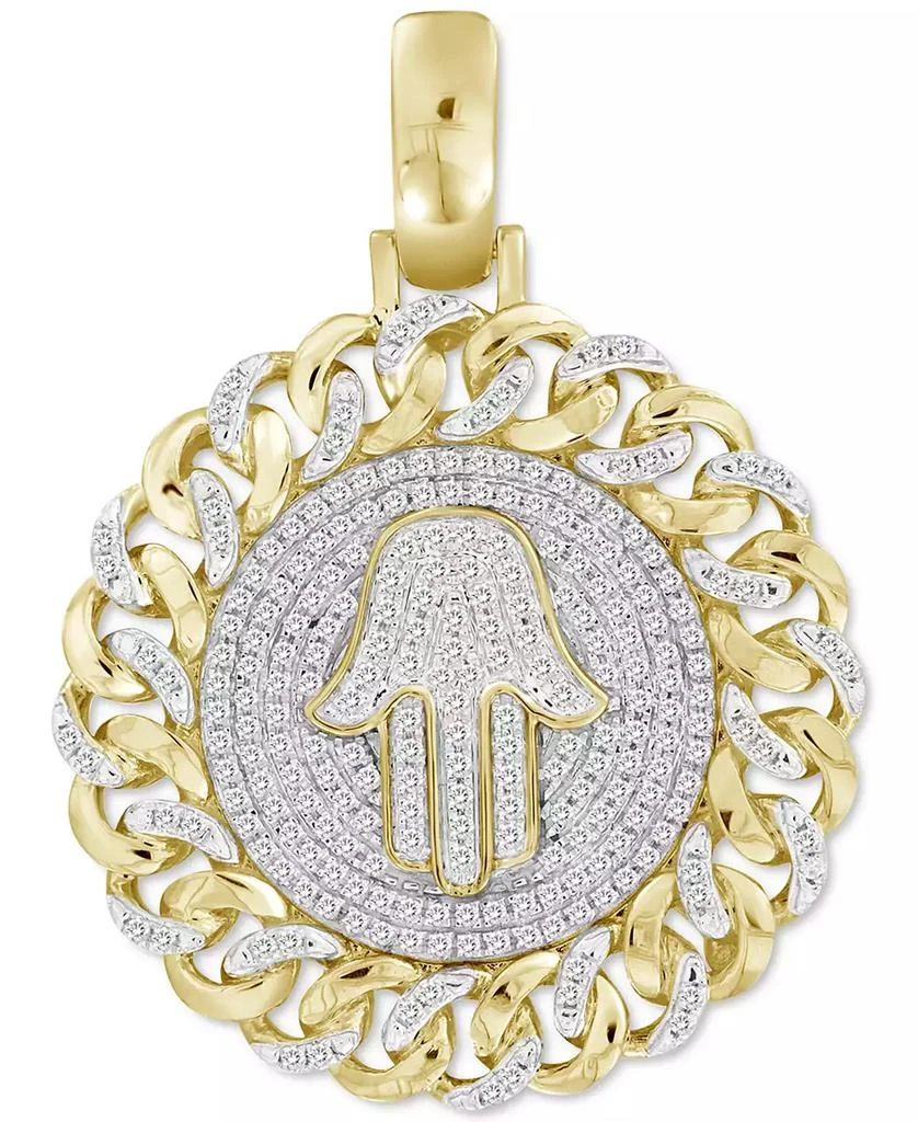 Macy
s Diamond Hamsa Hand Chain Link Disc Pendant (1/2 ct. t.w.) in 10k Gold 1