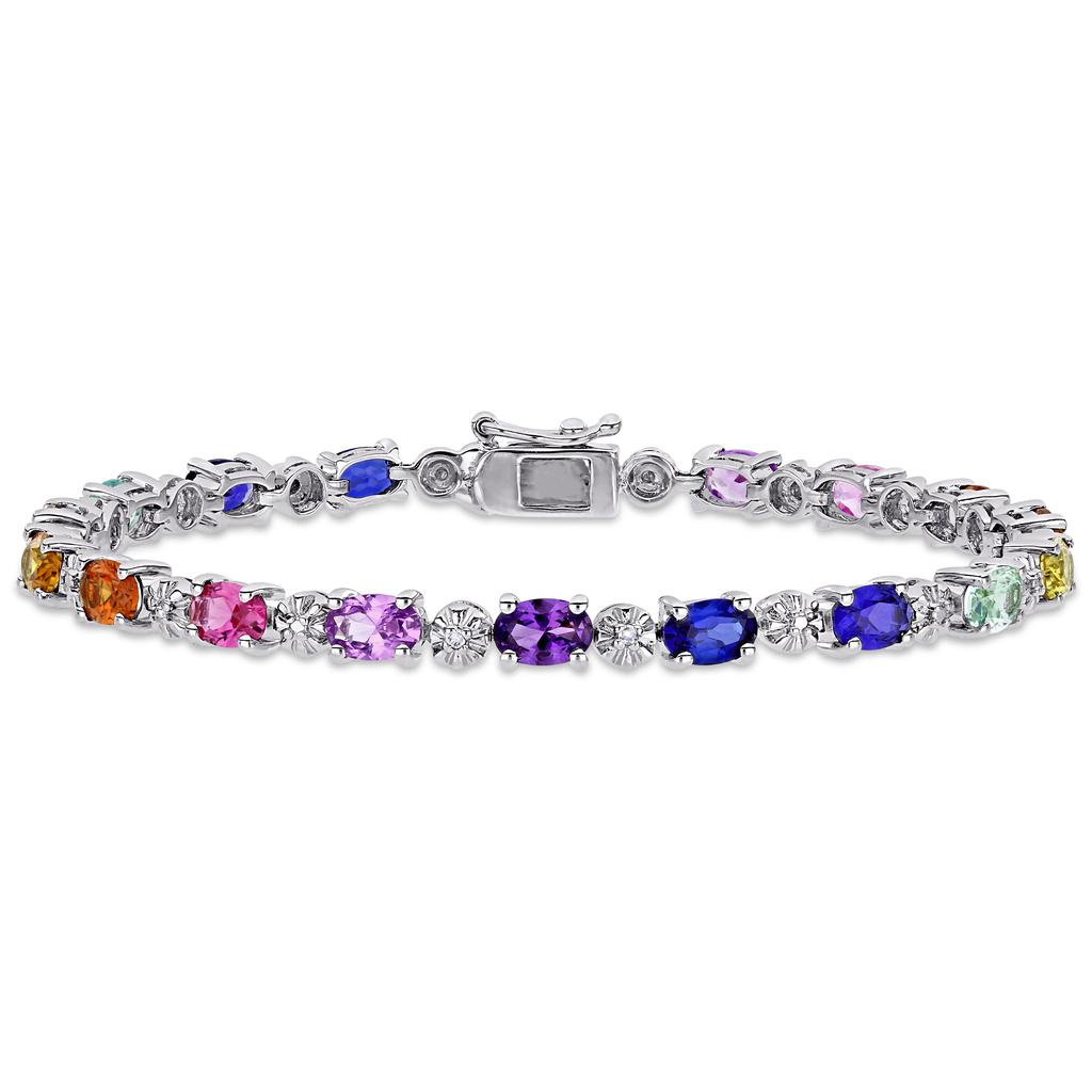 Mimi & Max 9 7/8ct TGW Multi-Color Created Sapphire and Diamond-Accent Tennis Bracelet in Sterling Silver