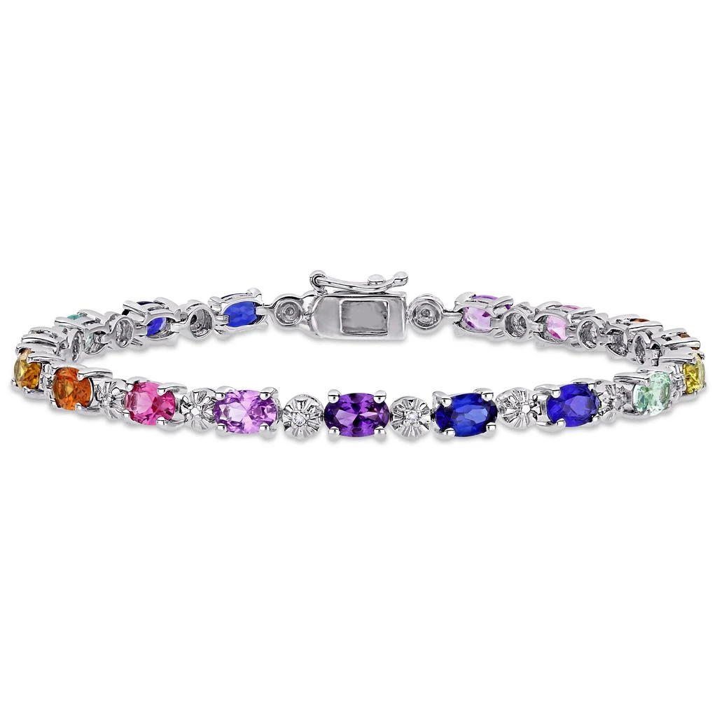 Mimi & Max 9 7/8ct TGW Multi-Color Created Sapphire and Diamond-Accent Tennis Bracelet in Sterling Silver 1