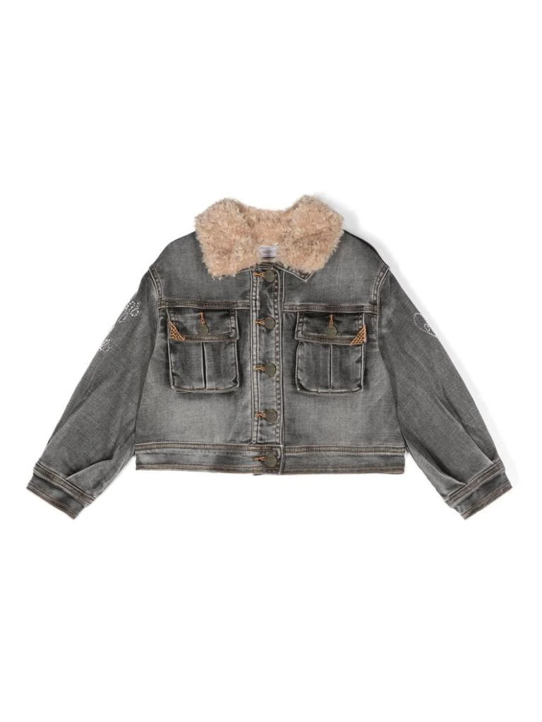 MONNALISA Monnalisa Plush Collar Disney Denim Jacket