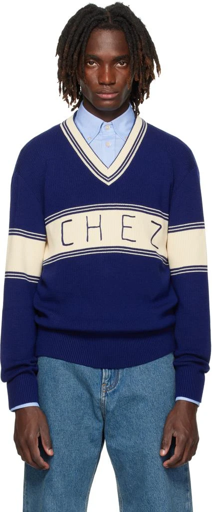 Valentino Navy 
Beige 
Chez Valentino
 Jacquard Pattern Sweater 1