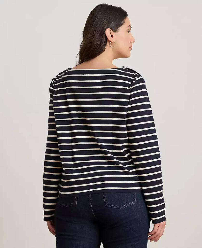 Ralph Lauren Women's Striped Jersey Snap-Trim Boatneck Top, P/XS- 3