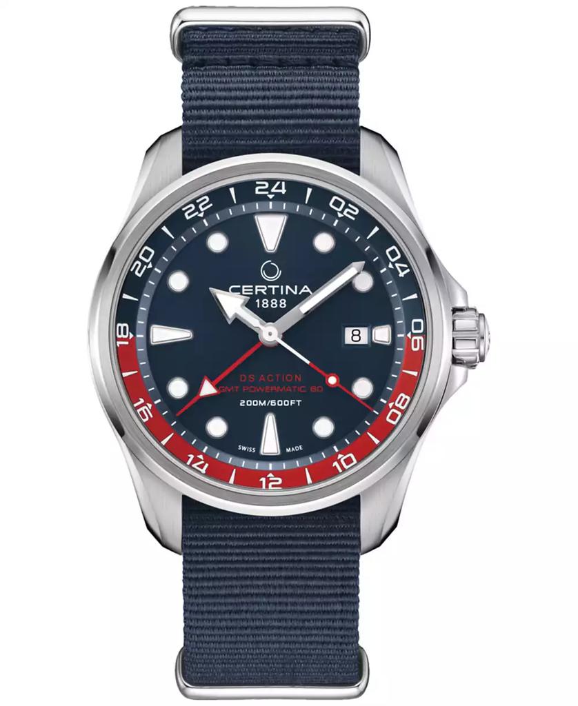 Certina Men's Swiss Automatic DS Action GMT Blue Synthetic Strap Watch 43mm