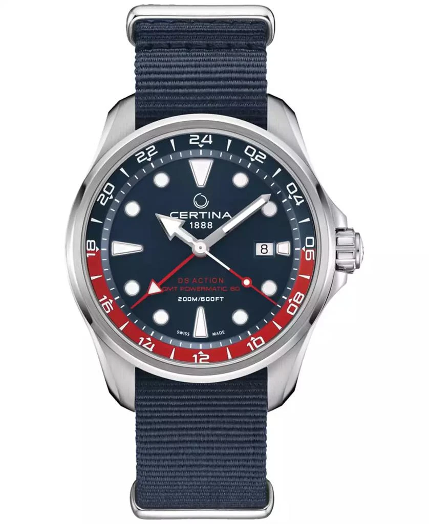 Certina Men's Swiss Automatic DS Action GMT Blue Synthetic Strap Watch 43mm 1