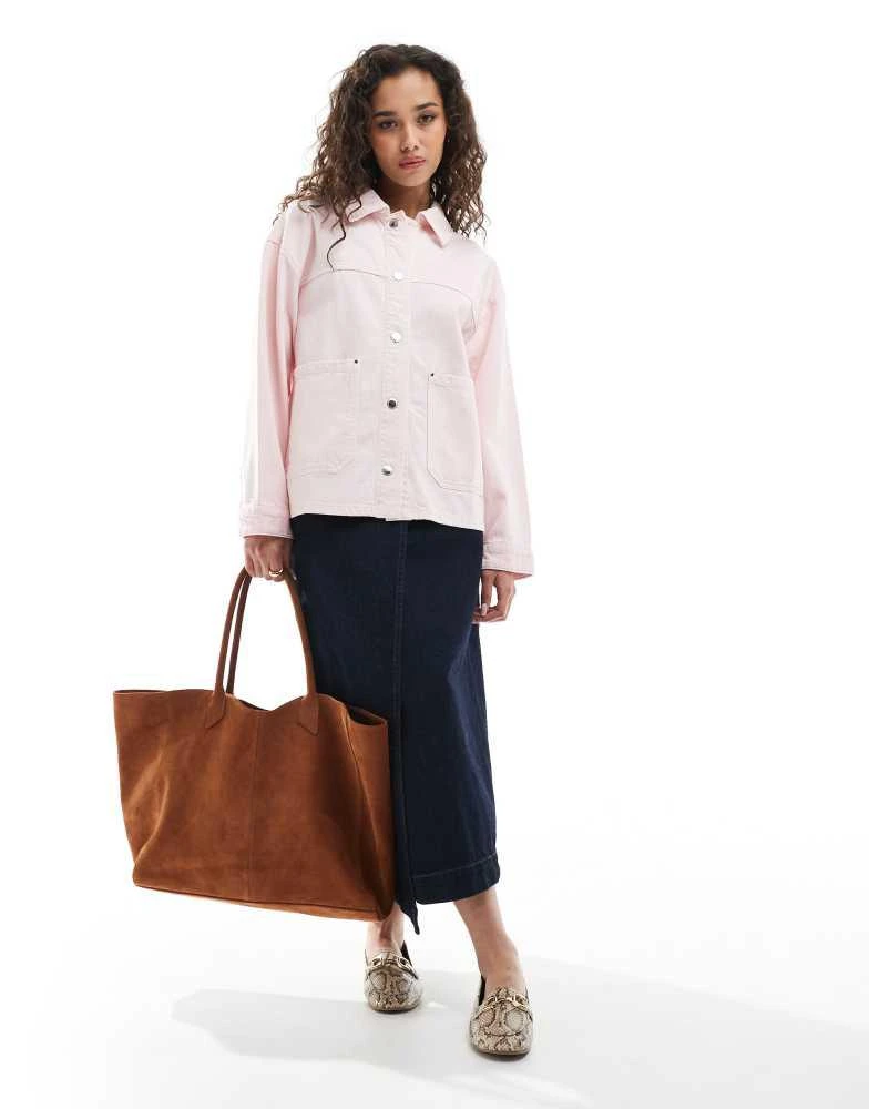 Stradivarius Stradivarius oversized denim overshirt in baby pink 1