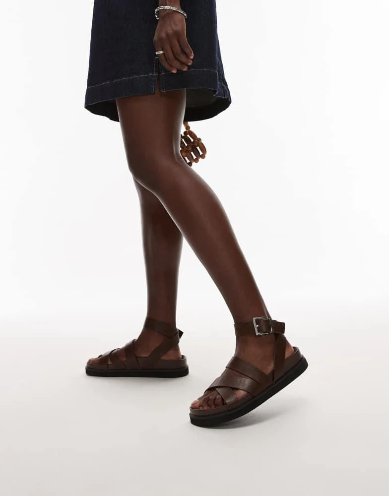 Topshop Topshop Jady flat sandal in chocolate 4