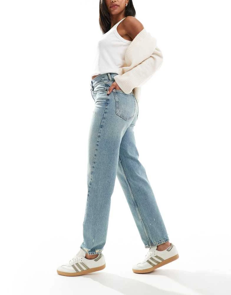 ONLY ONLY Robyn high waist straight leg twist seam jeans in tinted mid blue 5